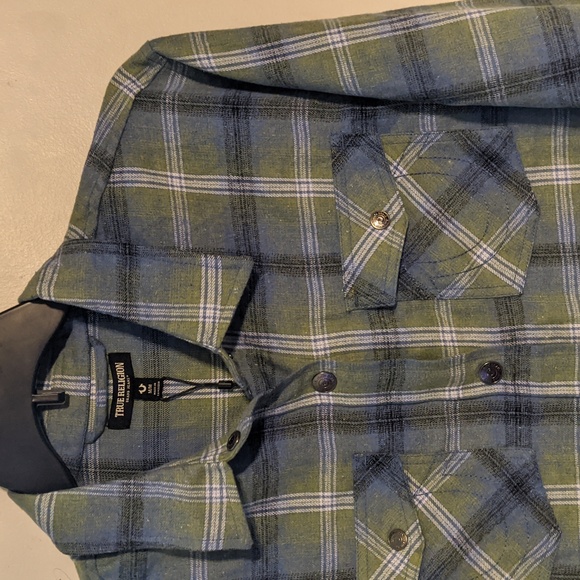 NWT True Religion HS Brushed Flannel Womens Button Up Long Sleeve Iris Medium - Picture 2 of 11